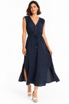 vestido midi drapeado ombro marinho..,